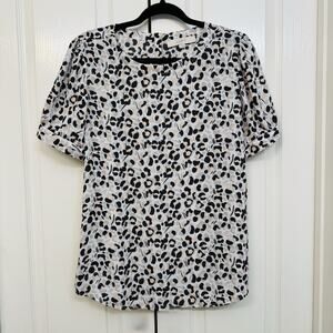 Loft Blouse Animal Print with White/Black/Pink, Button down the Back, Sz Medium